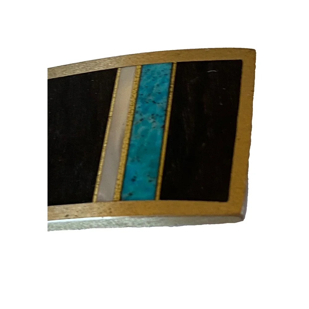 MIKE ROGERS Artist Custom Belt Buckle Albuquerque, NM, Vintage Brass Turquoise